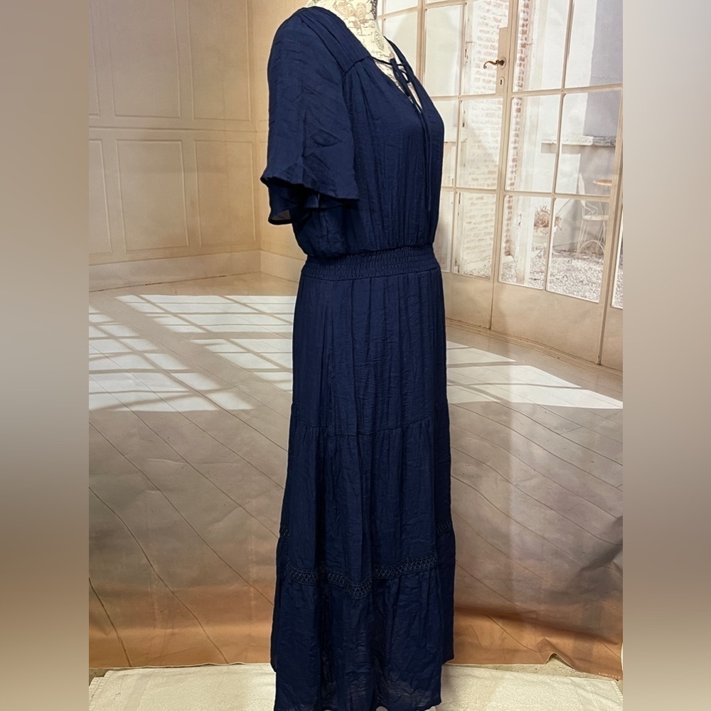 Luxology Dress Women's Medium Blue Maxi Dress Short Sleeve Size M. - Picture 8 of 13
